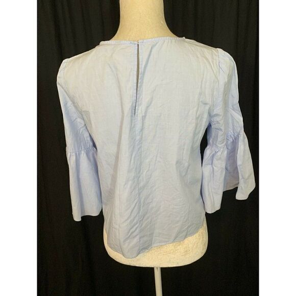 Zara Womens Blue White Pearl Long Sleeve Top Small - Picture 4 of 6